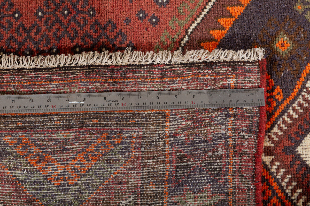 Tapis vintage rouge rouille et orange à motif géométrique – 6' 6" x 4' 1" (198 x 125 cm)