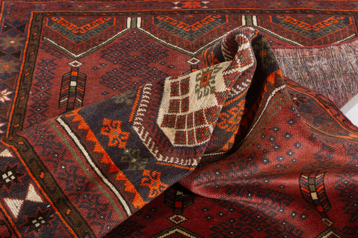 Tapis vintage rouge rouille et orange à motif géométrique – 6' 6" x 4' 1" (198 x 125 cm)