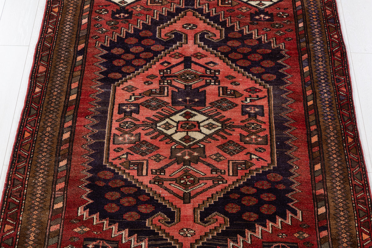 Vintage Rust red, salmon pink, brown Geometric Hand-Knotted Area Rug – 7' 2" x 4' 2" (218 x 126 cm)