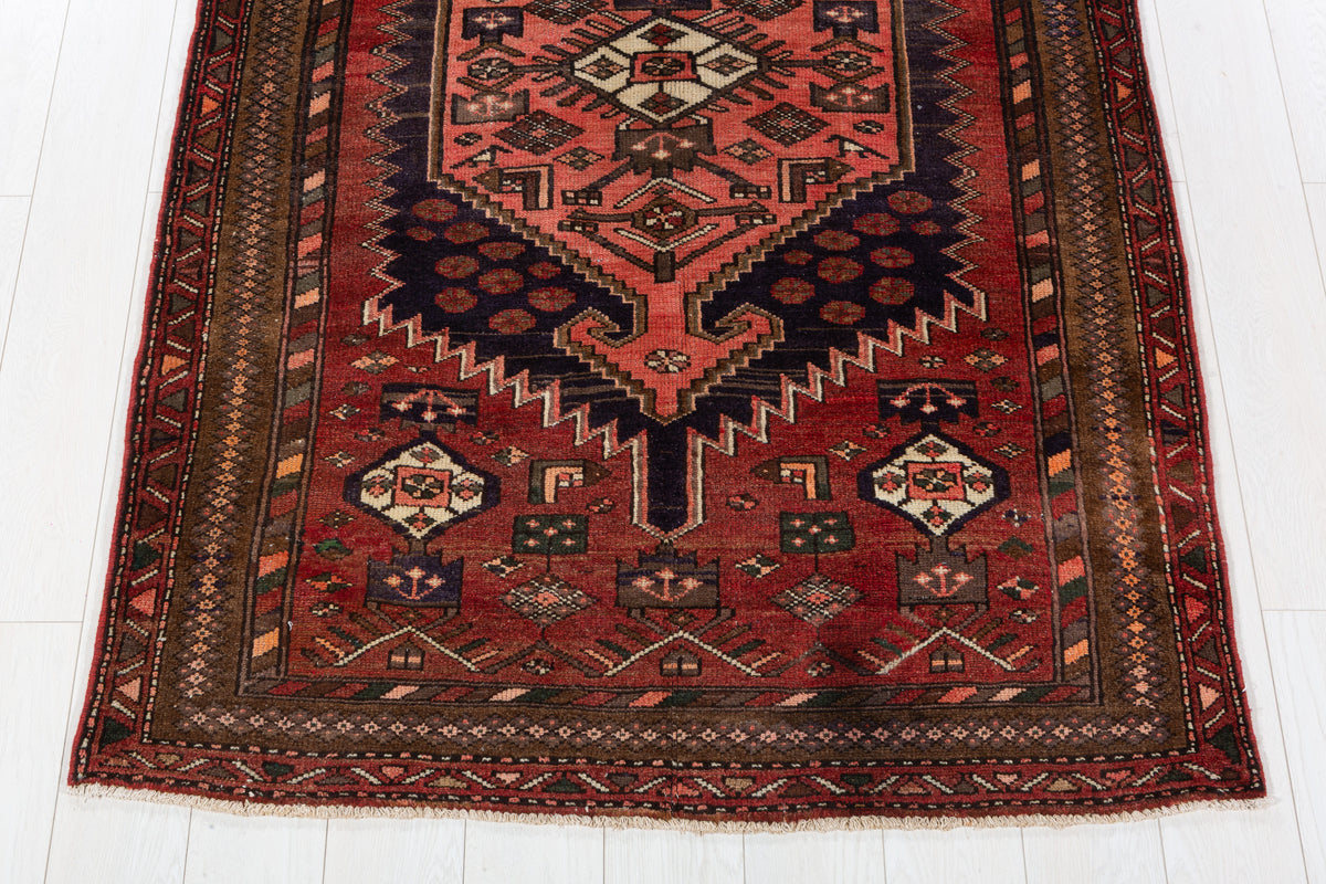 Vintage Rust red, salmon pink, brown Geometric Hand-Knotted Area Rug – 7' 2" x 4' 2" (218 x 126 cm)