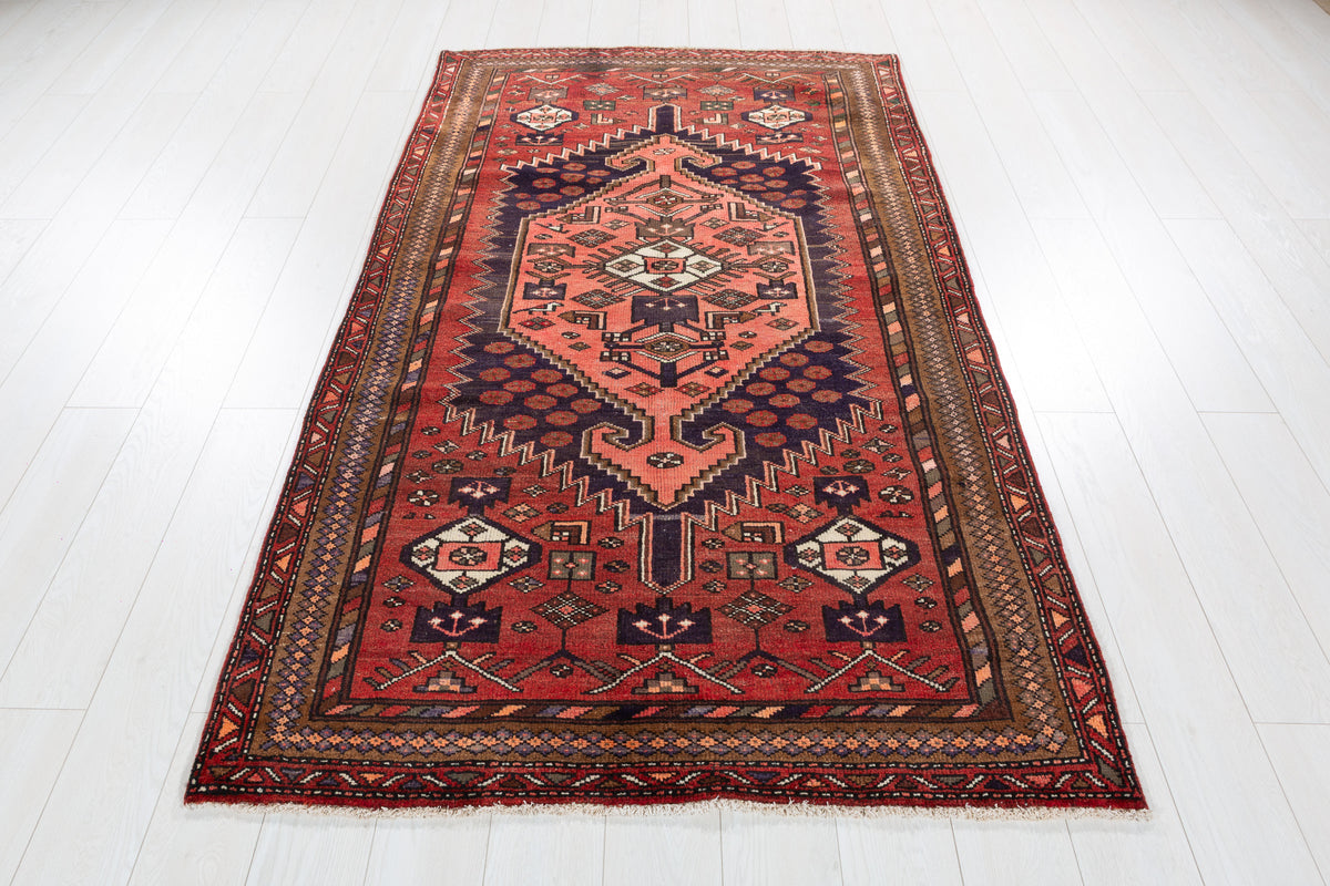 Vintage Rust red, salmon pink, brown Geometric Hand-Knotted Area Rug – 7' 2" x 4' 2" (218 x 126 cm)