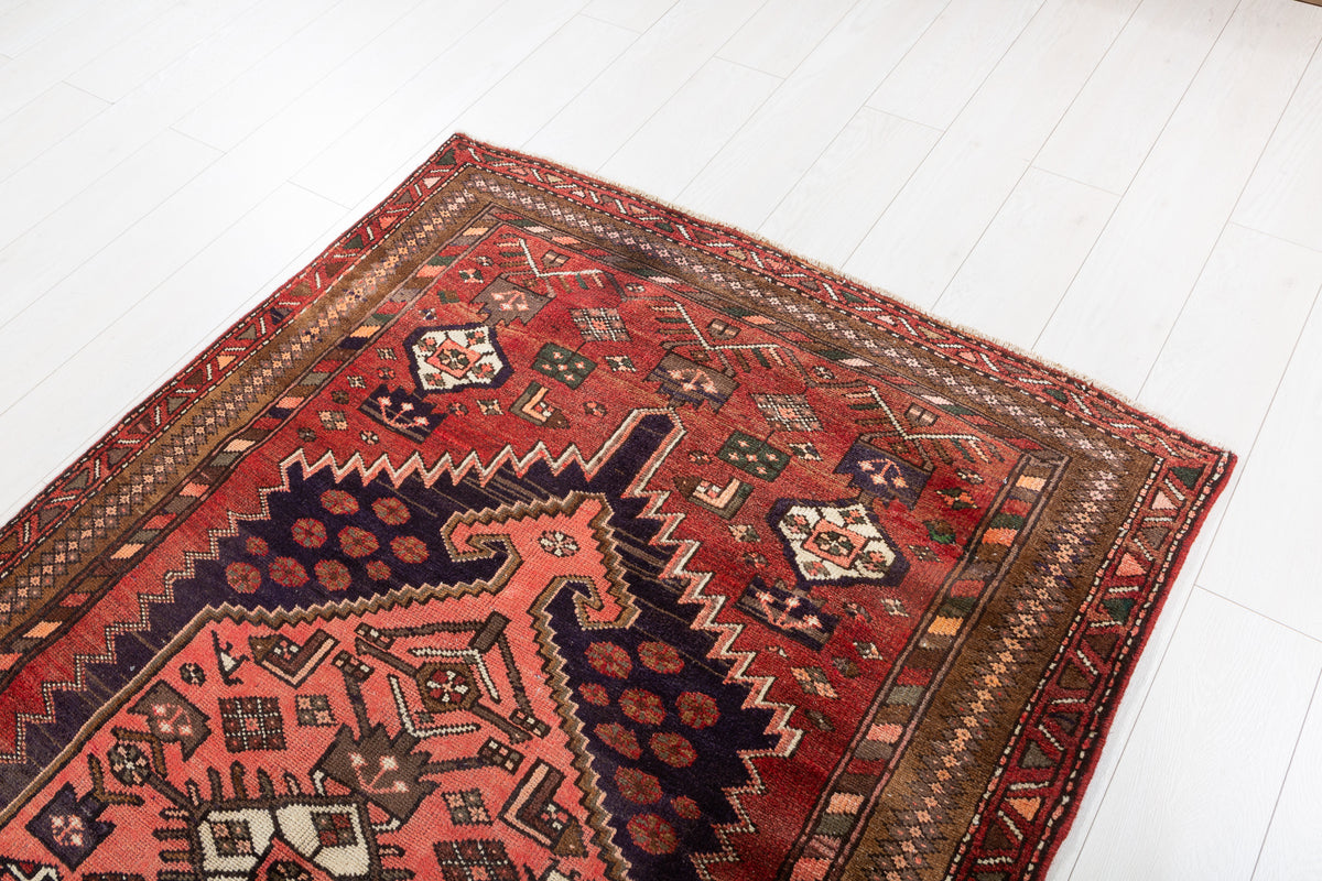 Vintage Rust red, salmon pink, brown Geometric Hand-Knotted Area Rug – 7' 2" x 4' 2" (218 x 126 cm)