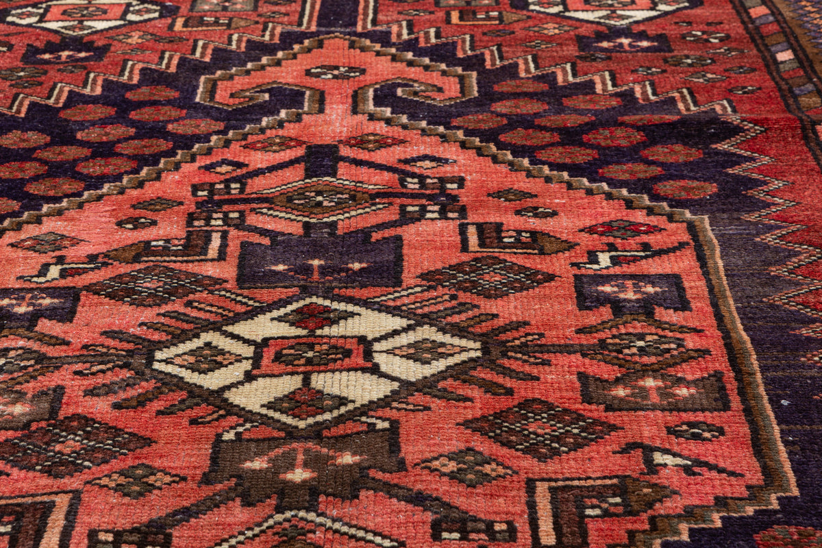 Vintage Rust red, salmon pink, brown Geometric Hand-Knotted Area Rug – 7' 2" x 4' 2" (218 x 126 cm)