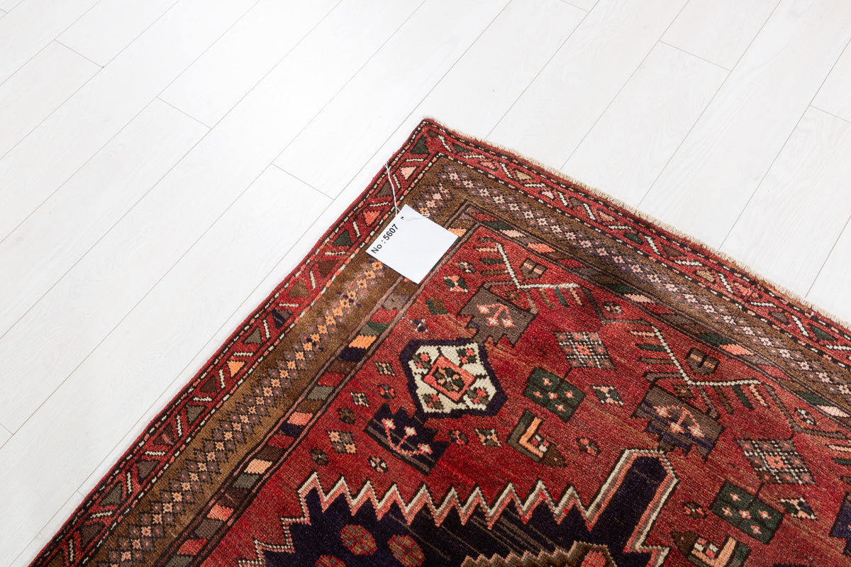 Vintage Rust red, salmon pink, brown Geometric Hand-Knotted Area Rug – 7' 2" x 4' 2" (218 x 126 cm)