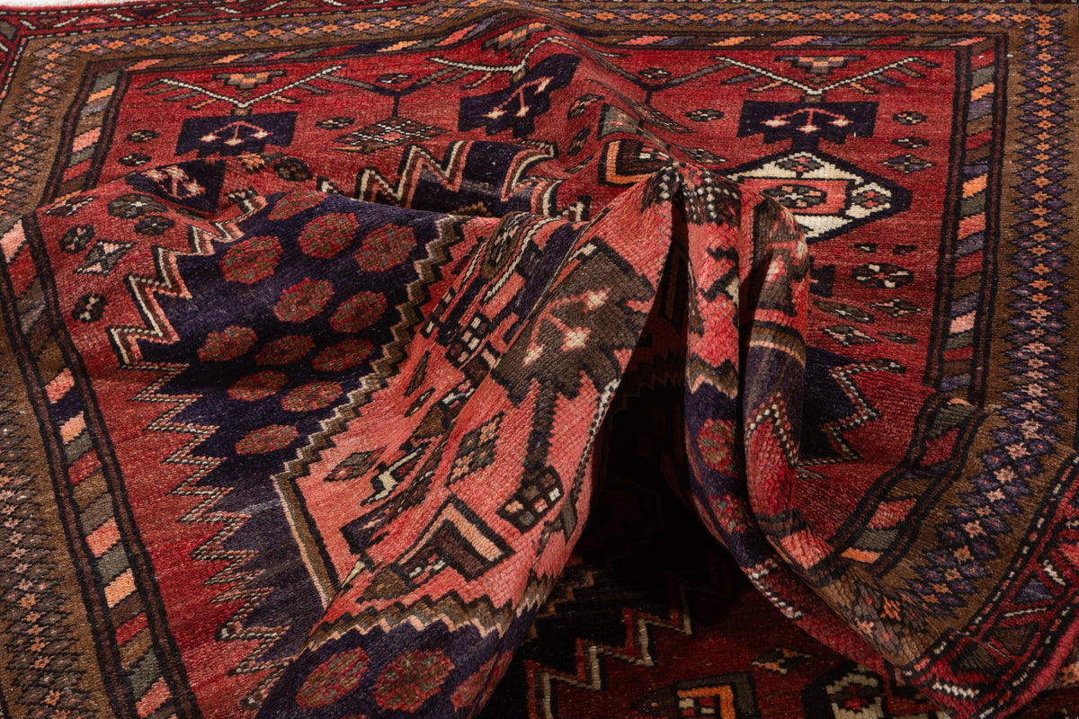 Vintage Rust red, salmon pink, brown Geometric Hand-Knotted Area Rug – 7' 2" x 4' 2" (218 x 126 cm)