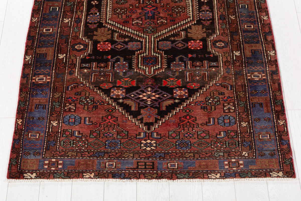 Vintage Rust red, black Geometric Hand-Knotted Area Rug – 7' 3" x 4' 3" (222 x 129 cm)
