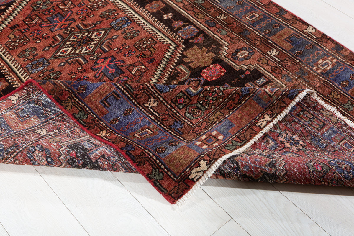 Vintage Rust red, black Geometric Hand-Knotted Area Rug – 7' 3" x 4' 3" (222 x 129 cm)