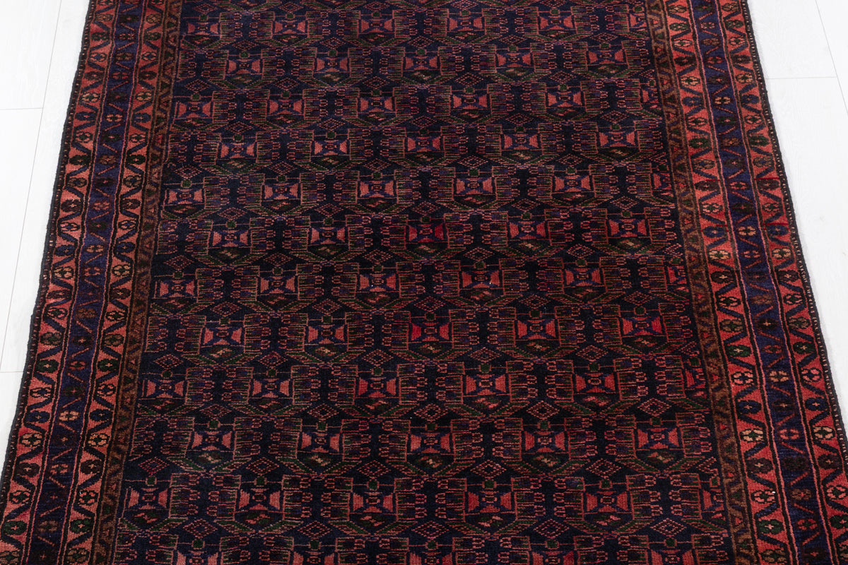 Collectible Vintage Red, deep navy blue Geometric Hand-Knotted Area Rug – 6' 6" x 4' 2" (199 x 127 cm)