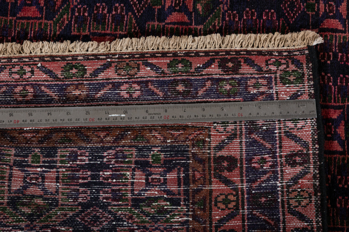 Collectible Vintage Red, deep navy blue Geometric Hand-Knotted Area Rug – 6' 6" x 4' 2" (199 x 127 cm)