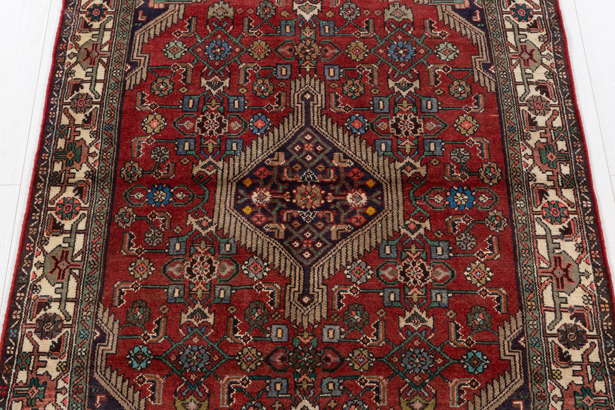 Vintage Rust red, beige Geometric Hand-Knotted Area Rug – 5' 8" x 4' 1" (172 x 125 cm)