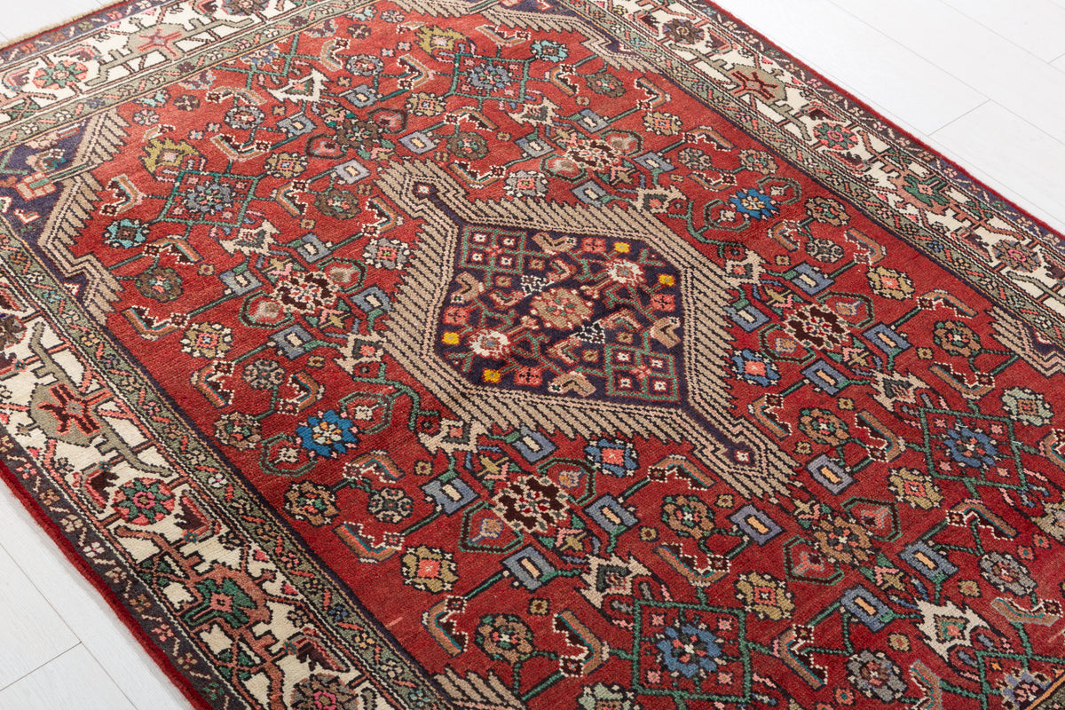 Vintage Rust red, beige Geometric Hand-Knotted Area Rug – 5' 8" x 4' 1" (172 x 125 cm)