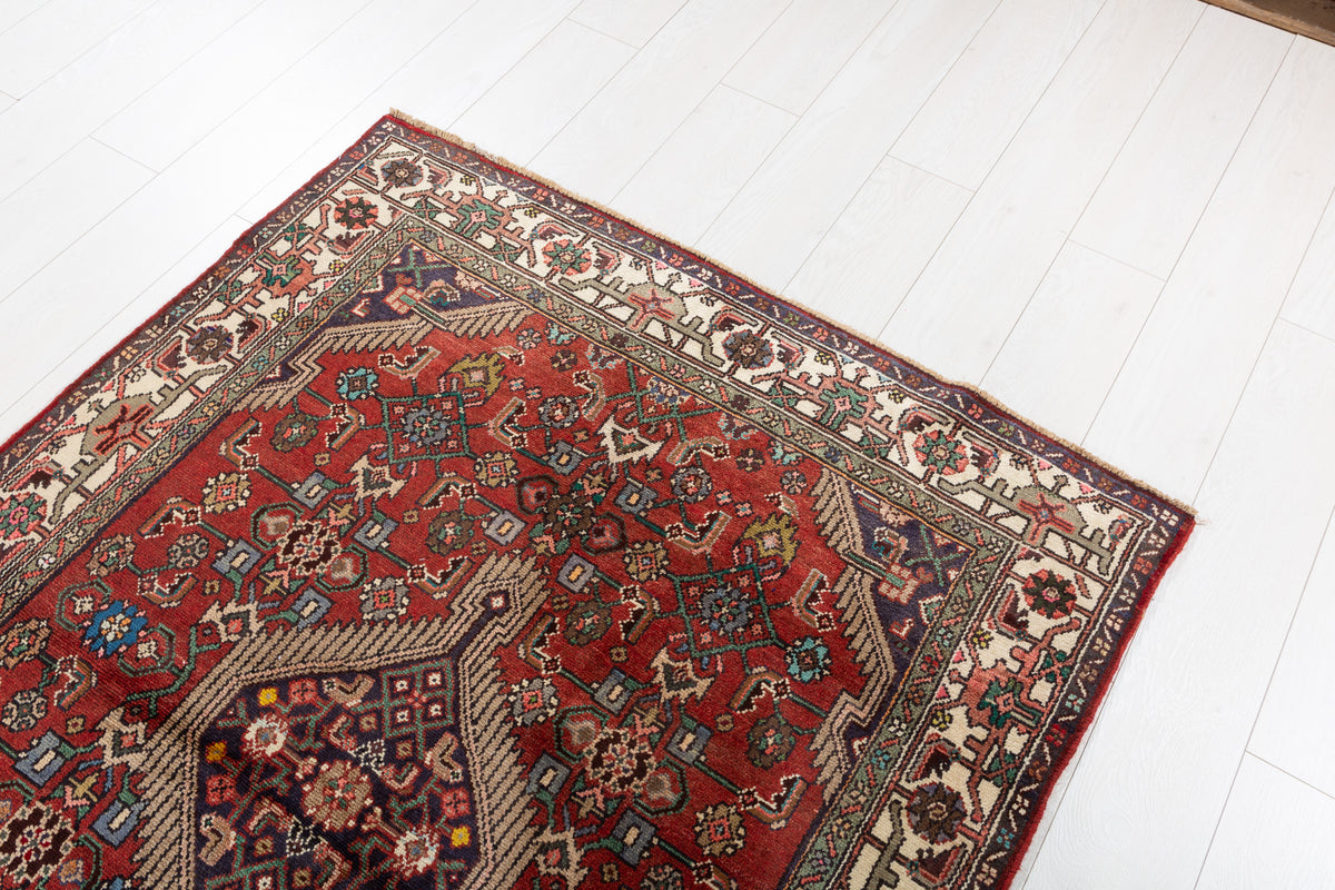 Vintage Rust red, beige Geometric Hand-Knotted Area Rug – 5' 8" x 4' 1" (172 x 125 cm)