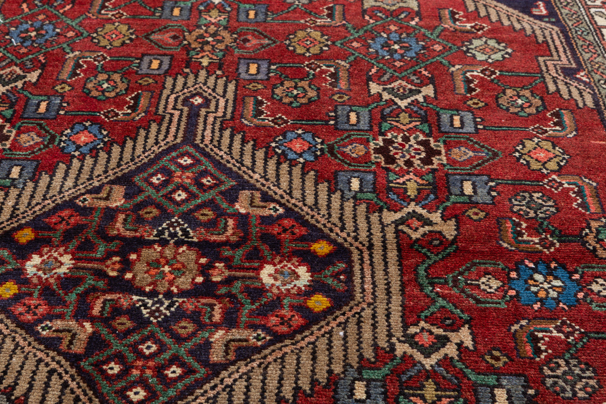 Vintage Rust red, beige Geometric Hand-Knotted Area Rug – 5' 8" x 4' 1" (172 x 125 cm)