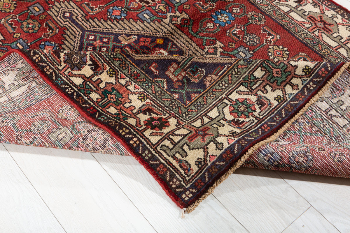 Vintage Rust red, beige Geometric Hand-Knotted Area Rug – 5' 8" x 4' 1" (172 x 125 cm)
