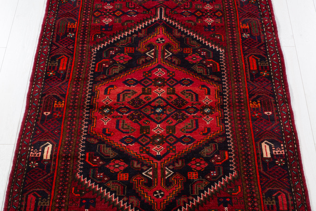Vintage Red, black Geometric Hand-Knotted Area Rug – 7' 3" x 4' 0" (222 x 123 cm)