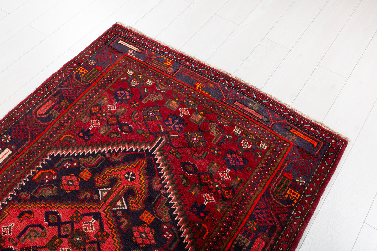 Vintage Red, black Geometric Hand-Knotted Area Rug – 7' 3" x 4' 0" (222 x 123 cm)