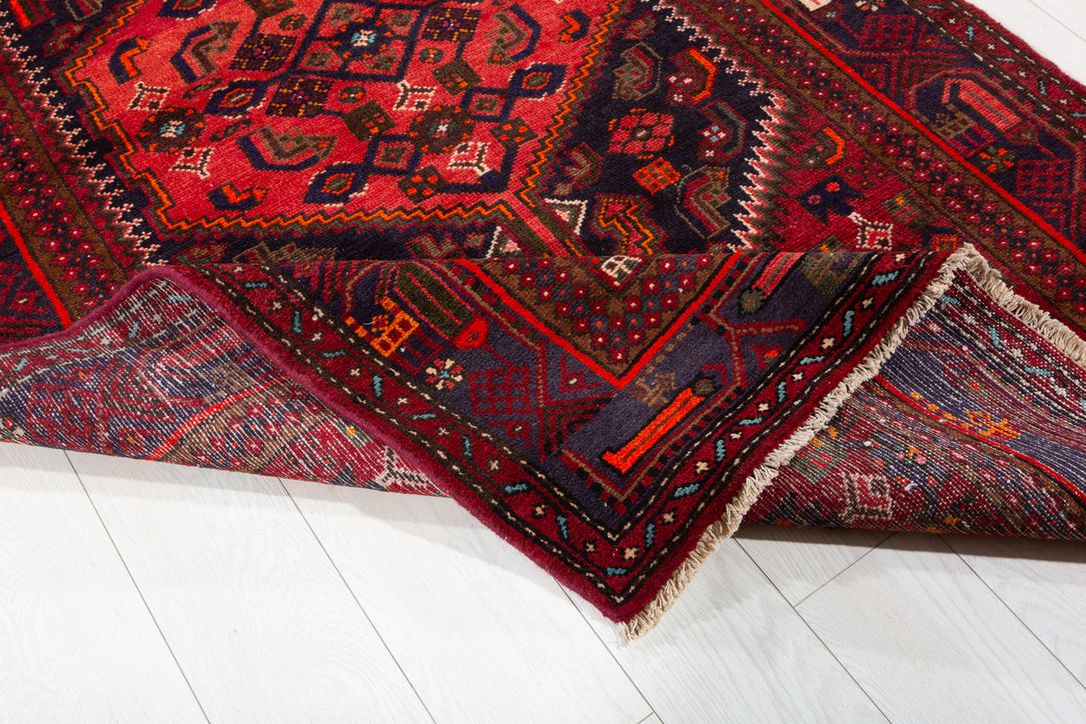 Vintage Red, black Geometric Hand-Knotted Area Rug – 7' 3" x 4' 0" (222 x 123 cm)