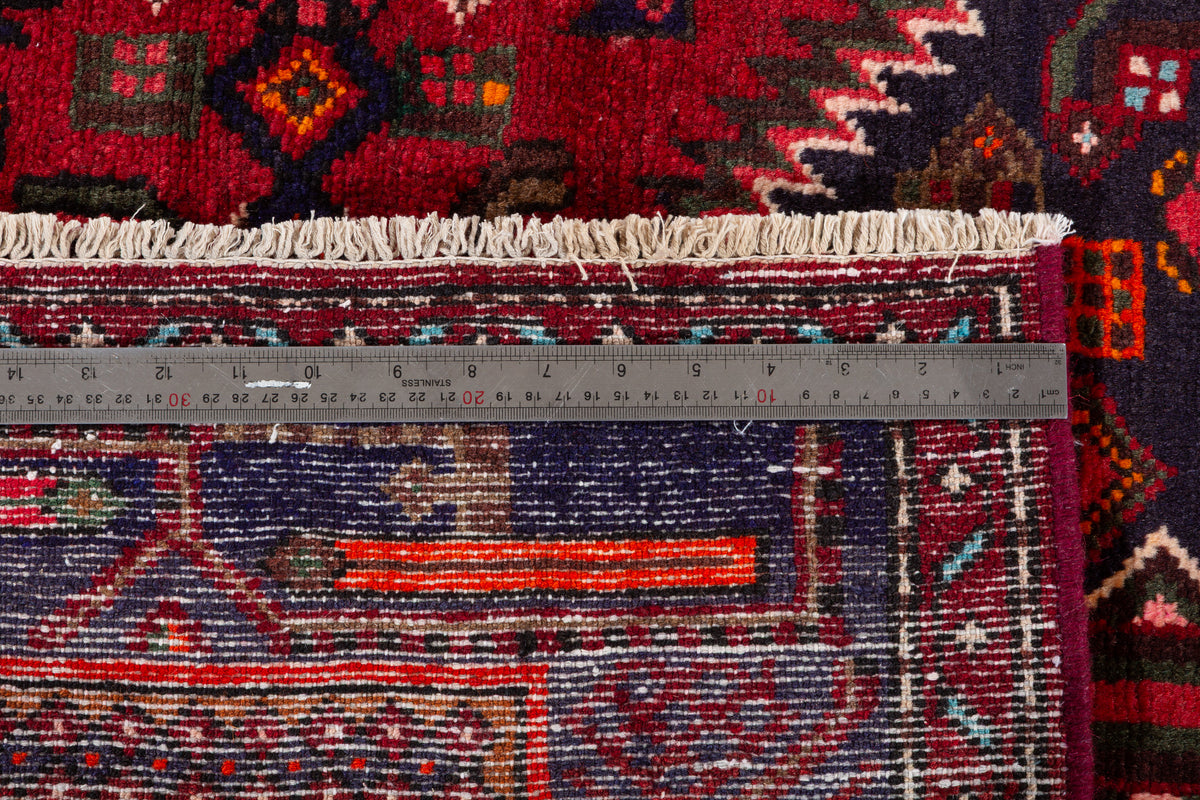 Vintage Red, black Geometric Hand-Knotted Area Rug – 7' 3" x 4' 0" (222 x 123 cm)