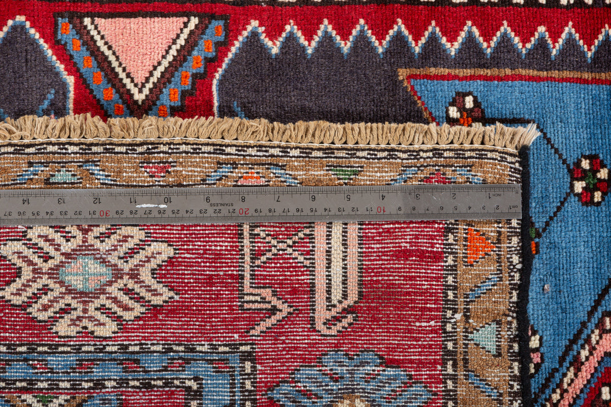 Collectible Vintage Turquoise blue, navy blue, red Geometric Hand-Knotted Area Rug – 6' 7" x 4' 0" (200 x 122 cm)