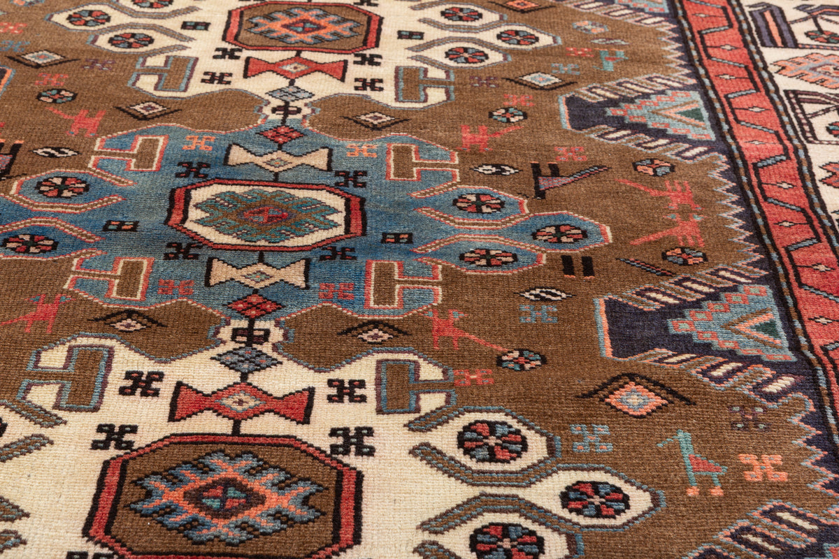Vintage Brown Geometric Hand-Knotted Area Rug – 7' 0" x 4' 1" (213 x 125 cm)
