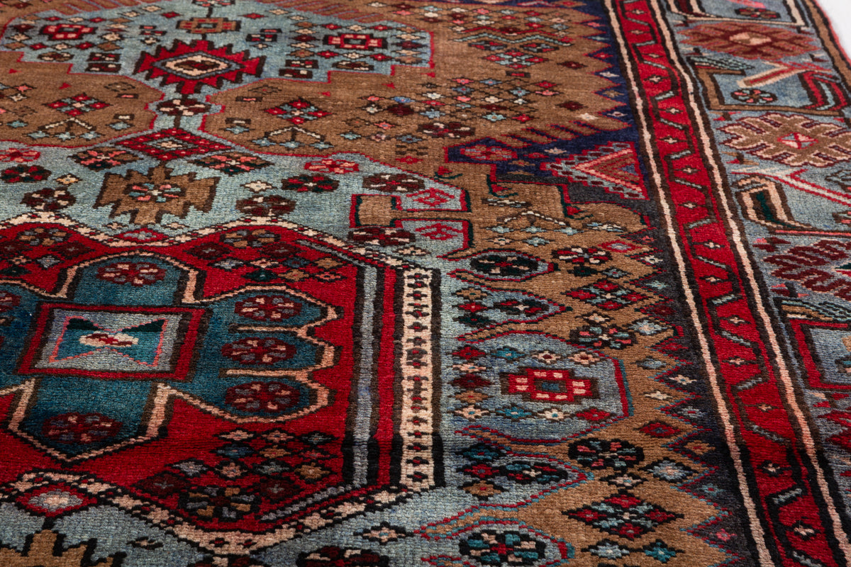 Rare Vintage Brown, Turquoise Blue Allover Geometric Hand-Knotted Area Rug – 7' 2" x 4' 6" (219 x 136 cm)