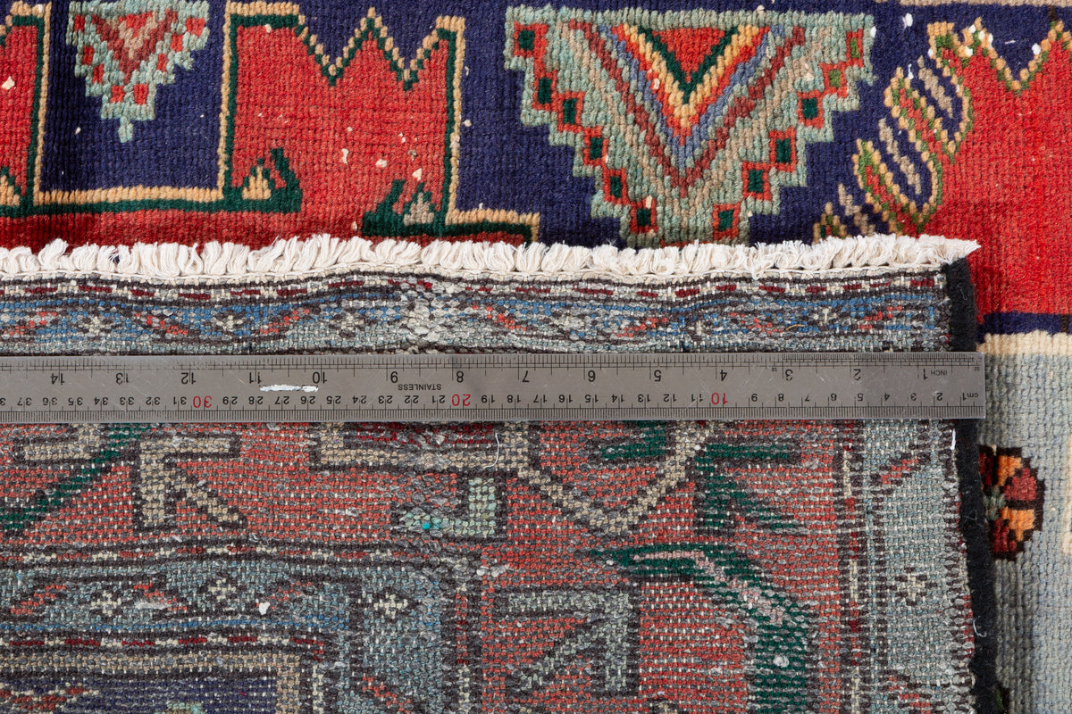 Rare Vintage Red, Light Blue Central Medallion Hand-Knotted Area Rug – 6' 10" x 4' 0" (208 x 122 cm)