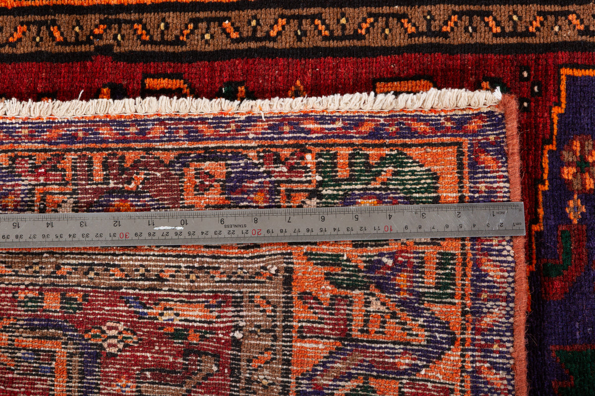 Rare Vintage Rust Red, Navy Blue, Orange Allover Geometric Hand-Knotted Area Rug – 6' 6" x 3' 5" (198 x 104 cm)