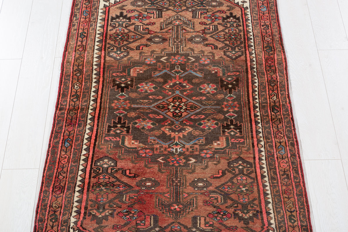 Semi-Antique Faded Rust Red Allover Botanical Geometric Hand-Knotted Area Rug – 6' 8" x 3' 3" (202 x 98 cm)