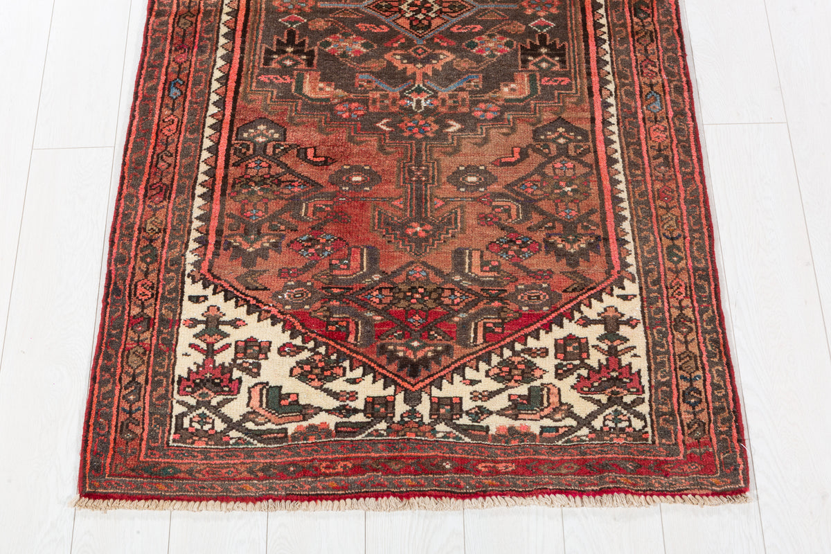 Semi-Antique Faded Rust Red Allover Botanical Geometric Hand-Knotted Area Rug – 6' 8" x 3' 3" (202 x 98 cm)