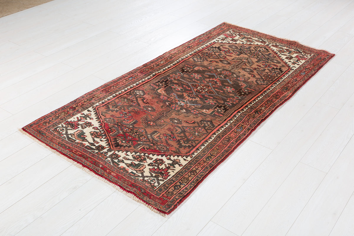 Semi-Antique Faded Rust Red Allover Botanical Geometric Hand-Knotted Area Rug – 6' 8" x 3' 3" (202 x 98 cm)