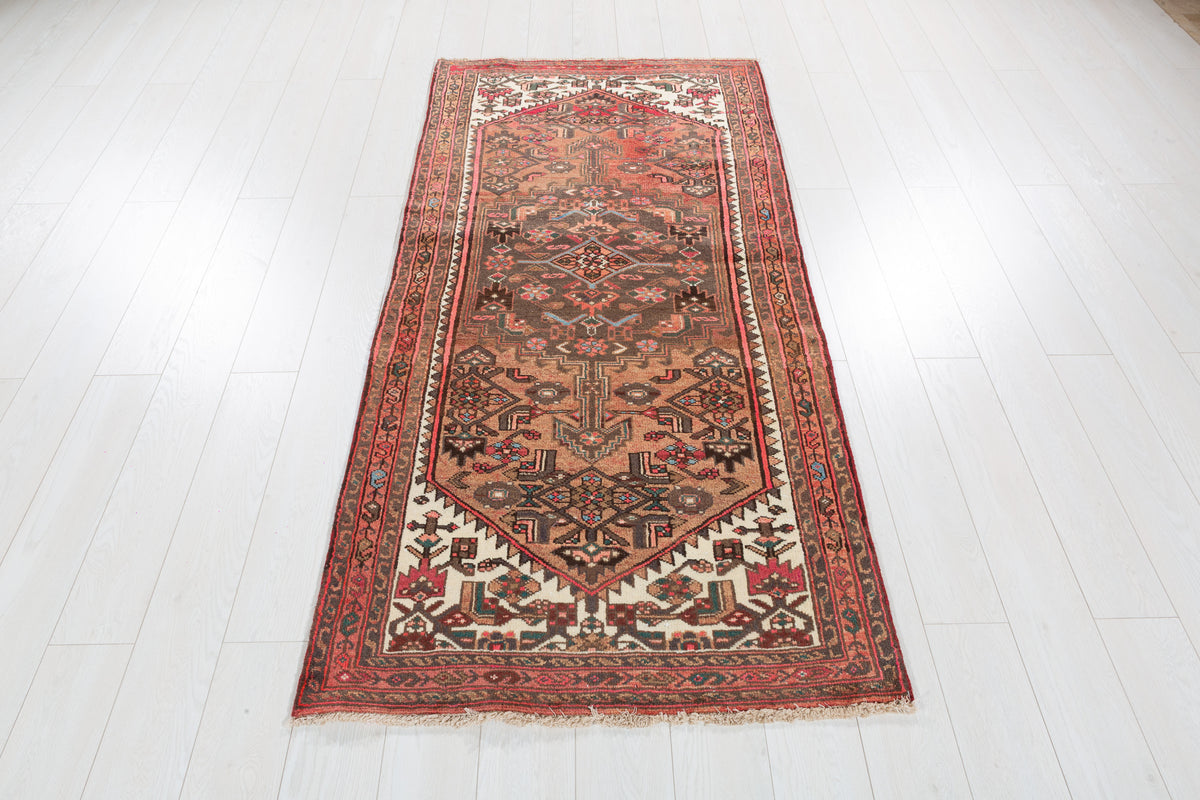 Semi-Antique Faded Rust Red Allover Botanical Geometric Hand-Knotted Area Rug – 6' 8" x 3' 3" (202 x 98 cm)