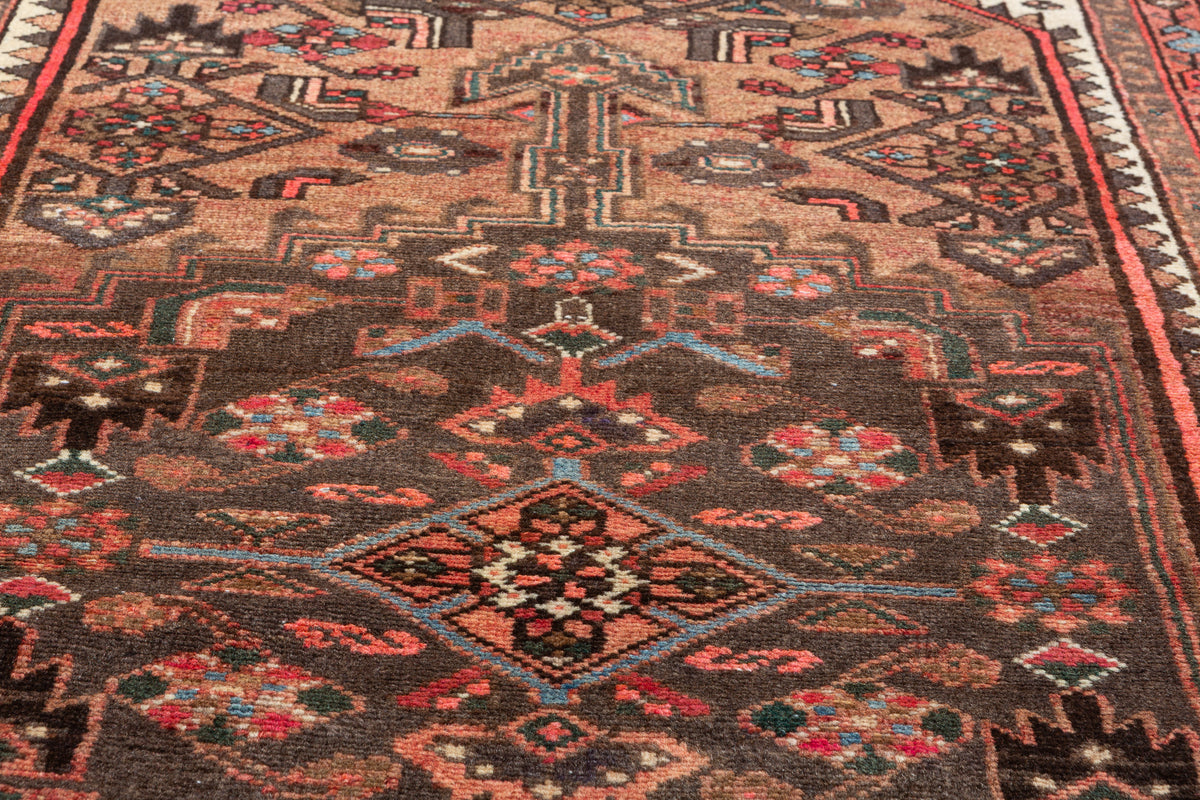 Semi-Antique Faded Rust Red Allover Botanical Geometric Hand-Knotted Area Rug – 6' 8" x 3' 3" (202 x 98 cm)