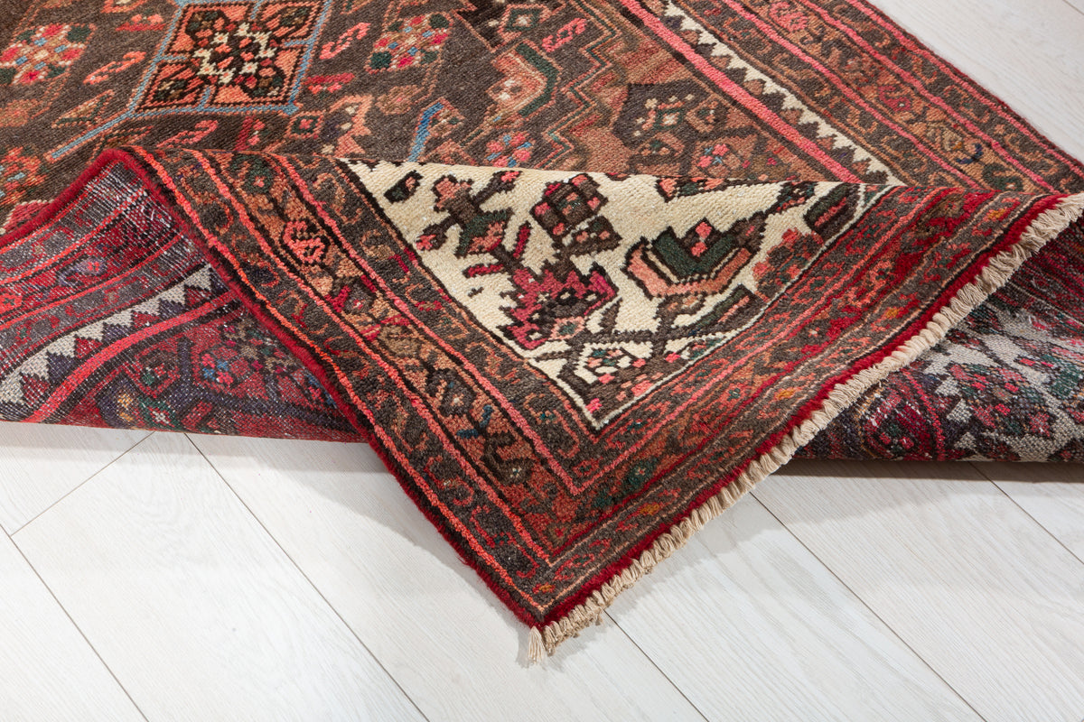 Semi-Antique Faded Rust Red Allover Botanical Geometric Hand-Knotted Area Rug – 6' 8" x 3' 3" (202 x 98 cm)