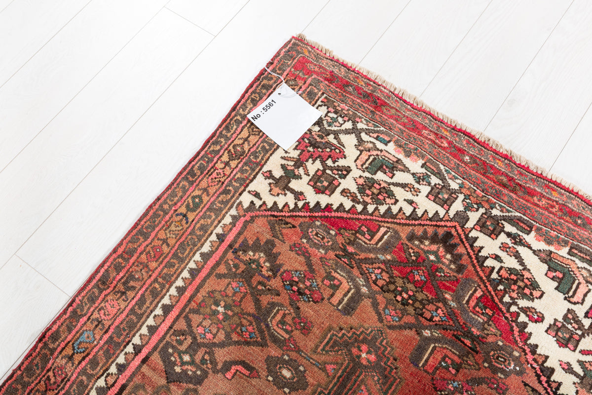 Semi-Antique Faded Rust Red Allover Botanical Geometric Hand-Knotted Area Rug – 6' 8" x 3' 3" (202 x 98 cm)