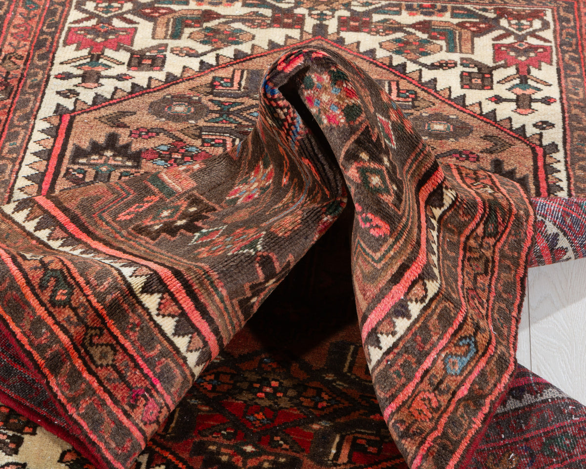 Semi-Antique Faded Rust Red Allover Botanical Geometric Hand-Knotted Area Rug – 6' 8" x 3' 3" (202 x 98 cm)