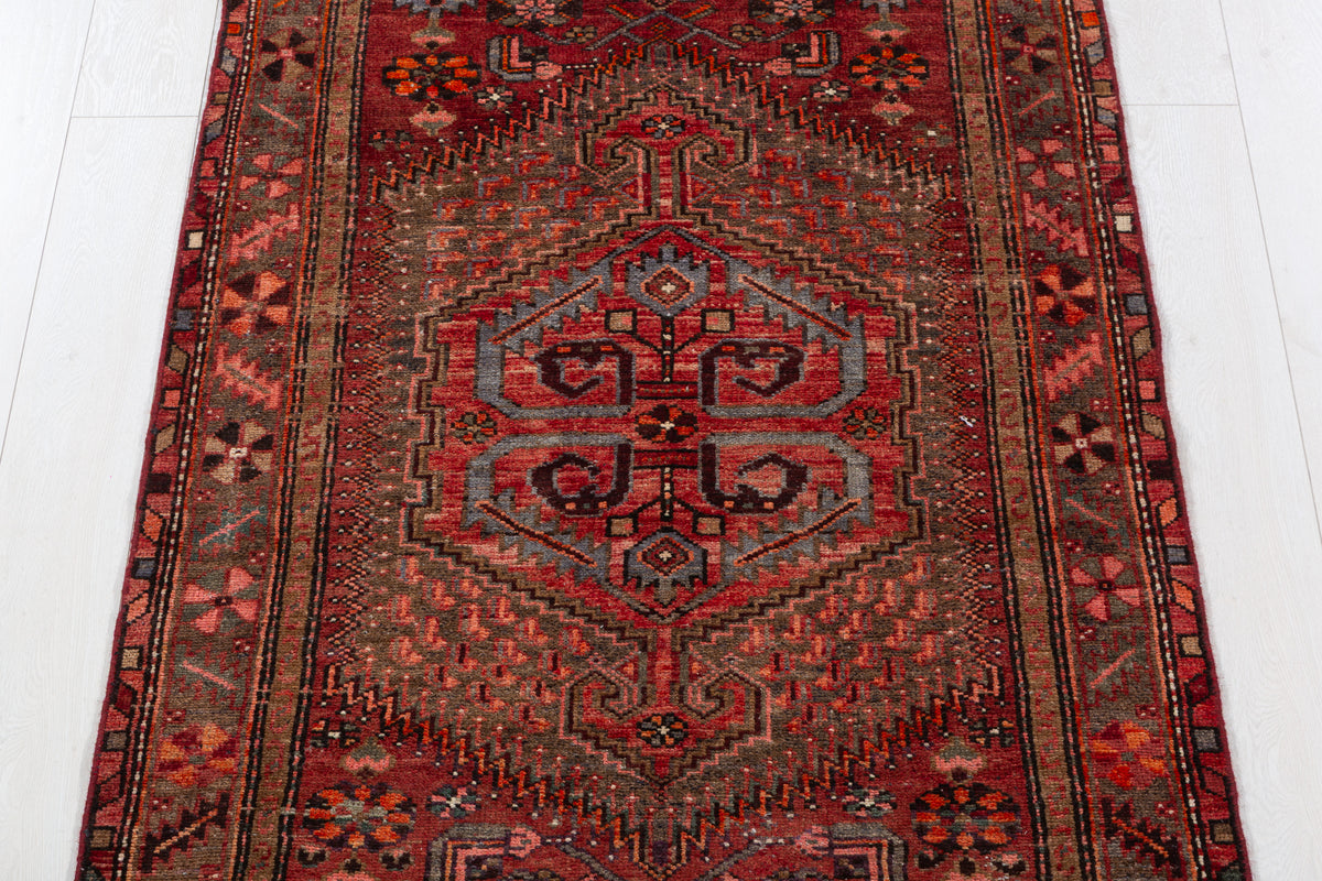 Semi-Antique Faded Rust Red Central Medallion Hand-Knotted Area Rug – 6' 2" x 3' 5" (187 x 103 cm)