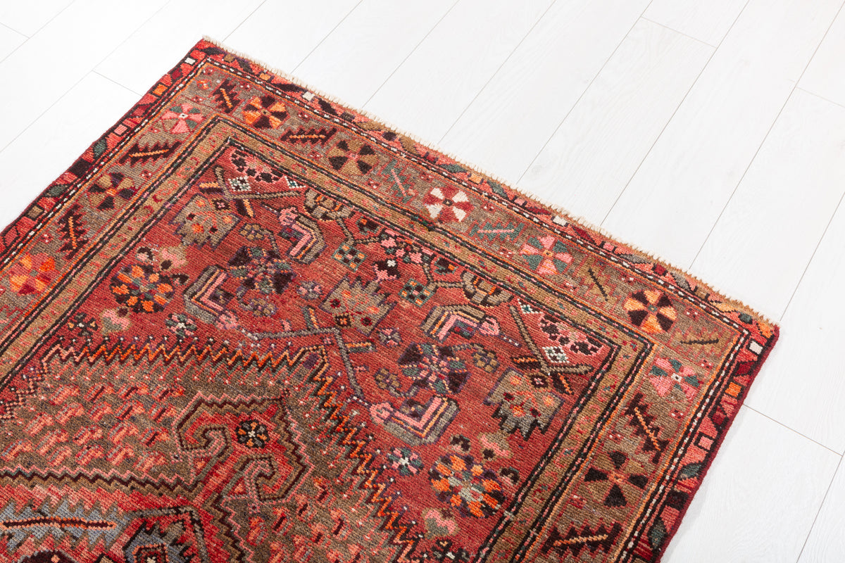 Semi-Antique Faded Rust Red Central Medallion Hand-Knotted Area Rug – 6' 2" x 3' 5" (187 x 103 cm)