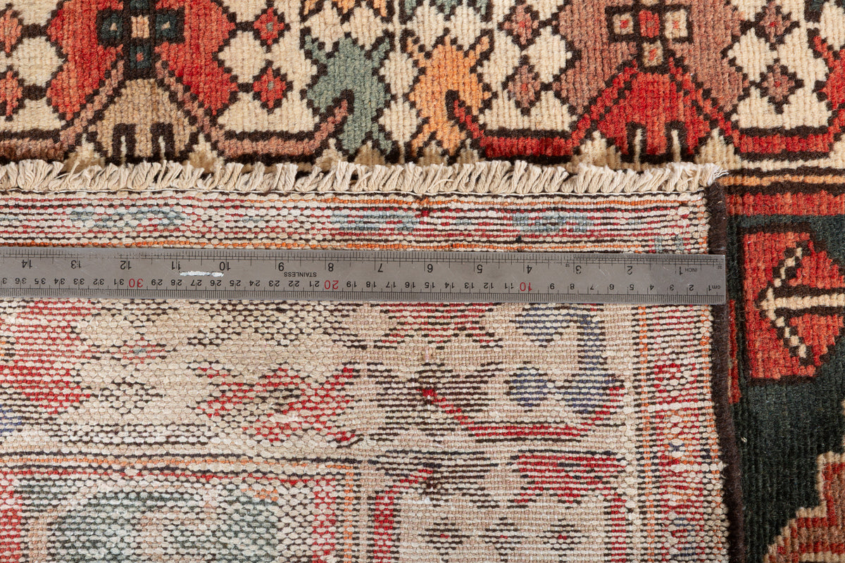 Rare Semi-Antique Faded Charcoal Black and Red Pictorial Geometric Hand-Knotted Area Rug – 6' 10" x 3' 5" (208 x 104 cm)