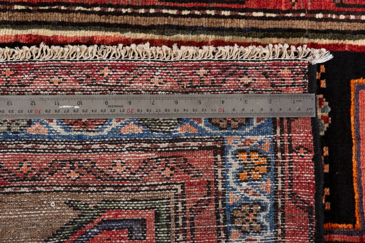 Rare Vintage Deep Navy Blue, Red, Light Blue, Brown Pictorial Tribal Hand-Knotted Area Rug – 6' 9" x 3' 6" (207 x 107 cm)