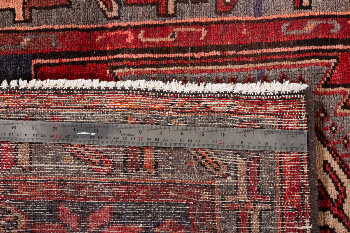 Vintage Red, Camel Brown Medallion Geometric Hand-Knotted Area Rug – 6' 6" x 3' 5" (198 x 104 cm)