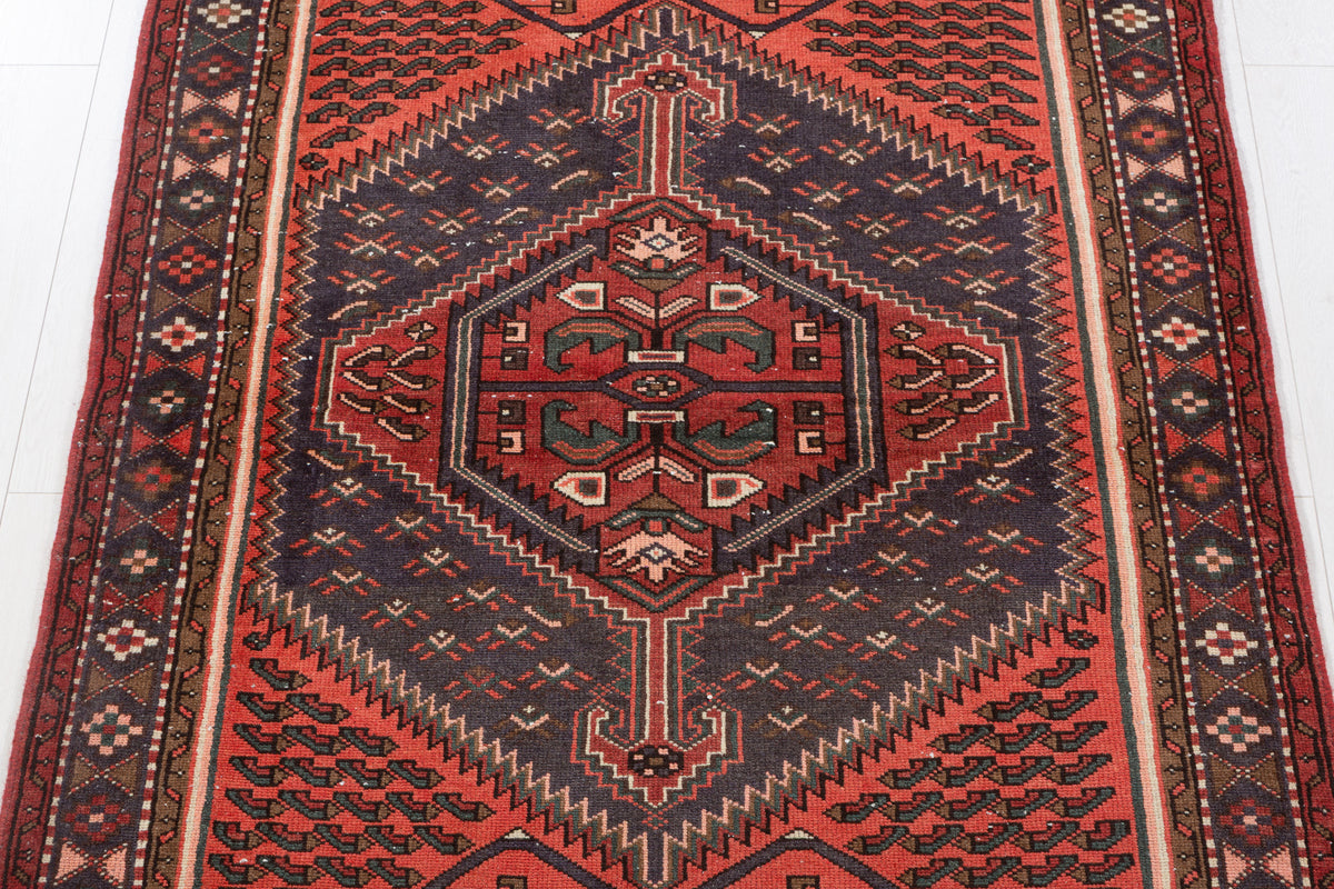 Vintage Bright Rust Red Central Medallion Hand-Knotted Area Rug – 6' 4" x 4' 0" (192 x 123 cm)