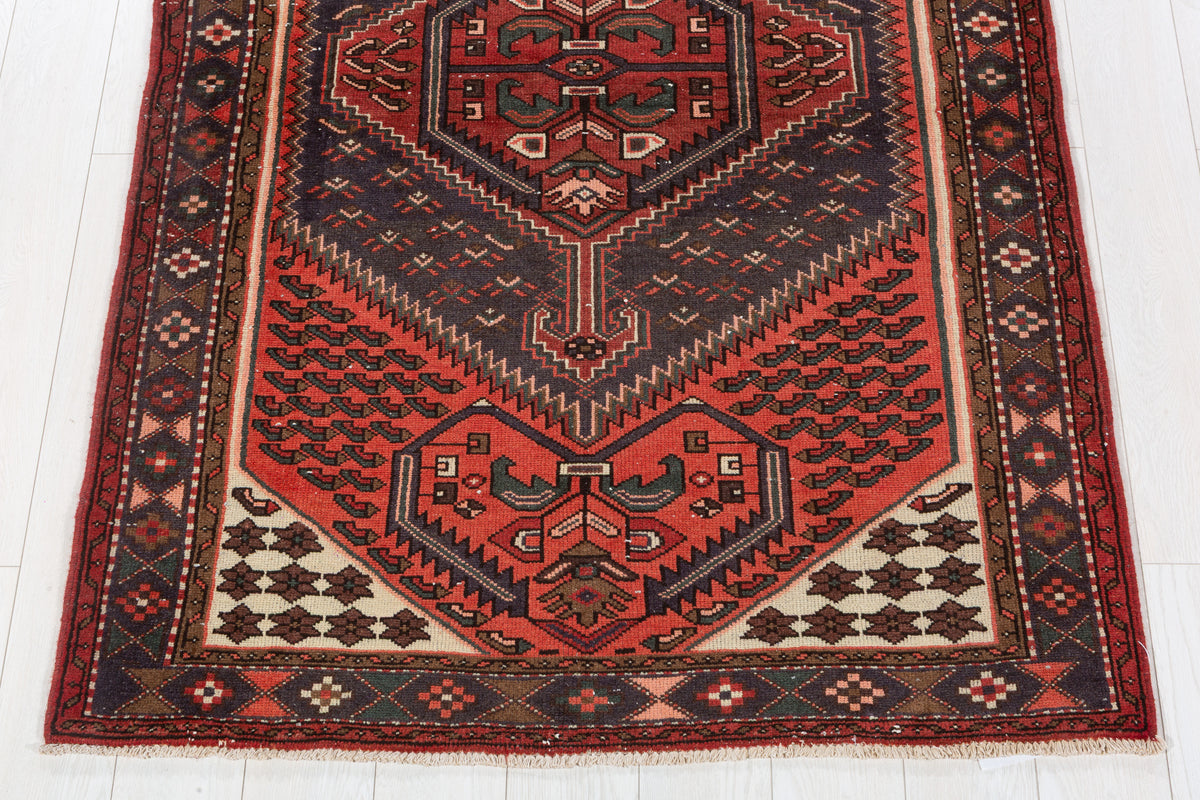 Vintage Bright Rust Red Central Medallion Hand-Knotted Area Rug – 6' 4" x 4' 0" (192 x 123 cm)