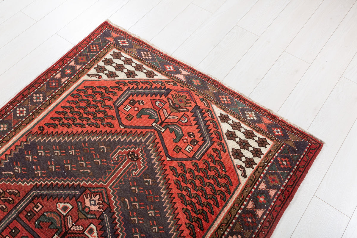 Vintage Bright Rust Red Central Medallion Hand-Knotted Area Rug – 6' 4" x 4' 0" (192 x 123 cm)