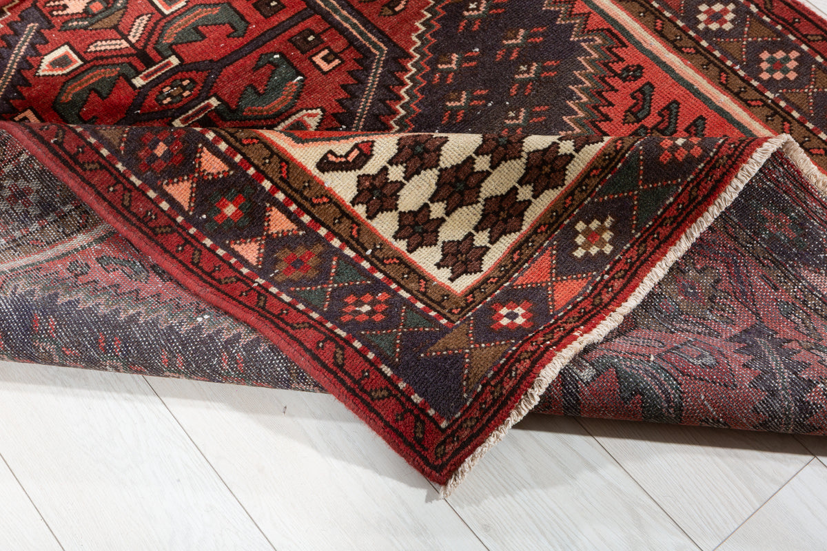 Vintage Bright Rust Red Central Medallion Hand-Knotted Area Rug – 6' 4" x 4' 0" (192 x 123 cm)