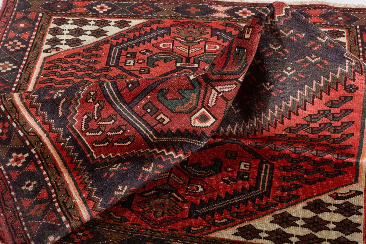 Vintage Bright Rust Red Central Medallion Hand-Knotted Area Rug – 6' 4" x 4' 0" (192 x 123 cm)
