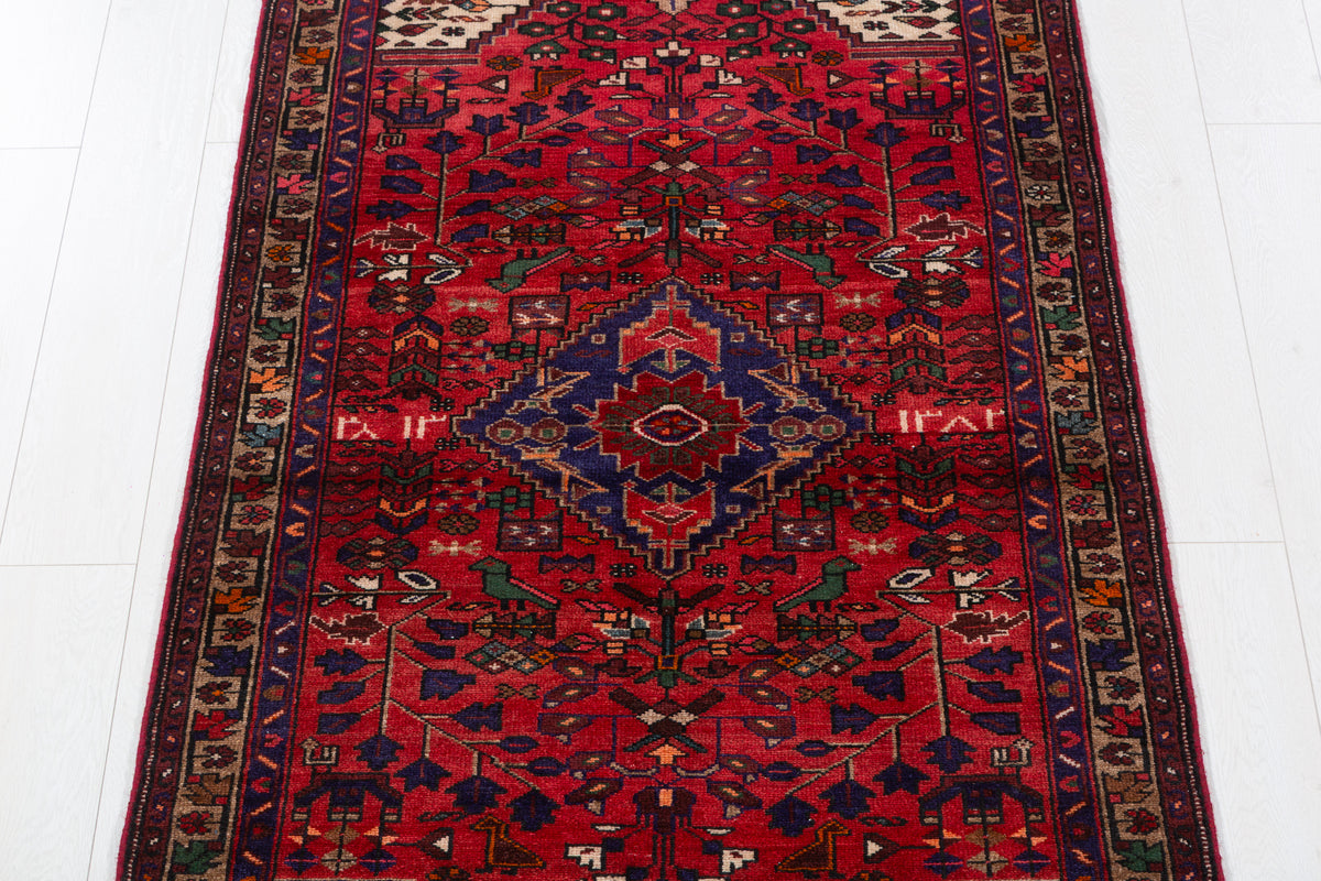 Vintage Red, Brown, Navy Blue Allover Geometric Hand-Knotted Area Rug – 6' 3" x 3' 3" (191 x 100 cm)