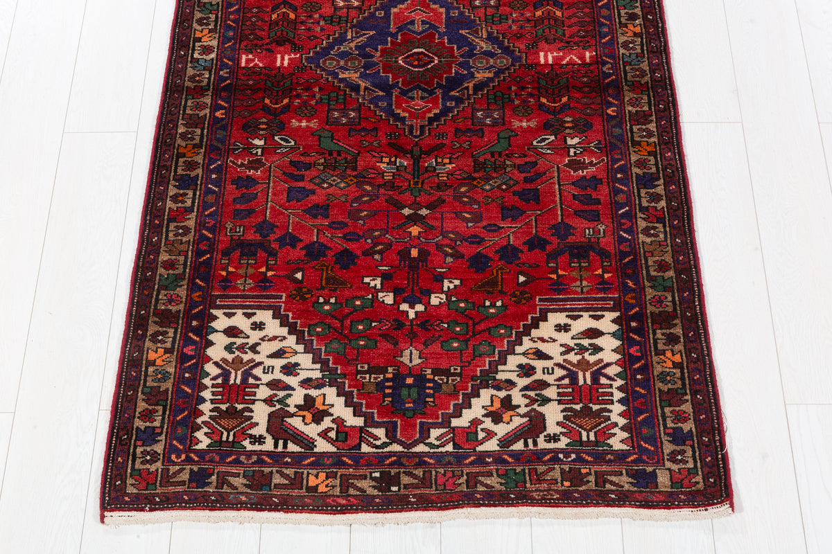 Vintage Red, Brown, Navy Blue Allover Geometric Hand-Knotted Area Rug – 6' 3" x 3' 3" (191 x 100 cm)