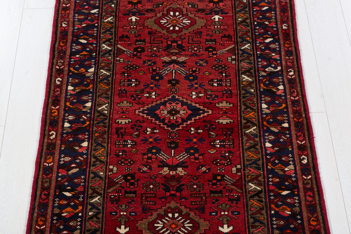 Vintage Red and Navy Blue Allover Medallion Hand-Knotted Area Rug – 6' 4" x 3' 2" (194 x 97 cm)