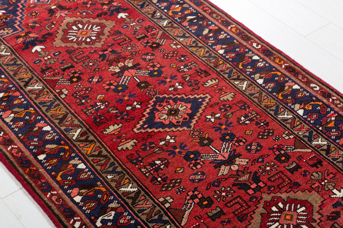 Vintage Red and Navy Blue Allover Medallion Hand-Knotted Area Rug – 6' 4" x 3' 2" (194 x 97 cm)