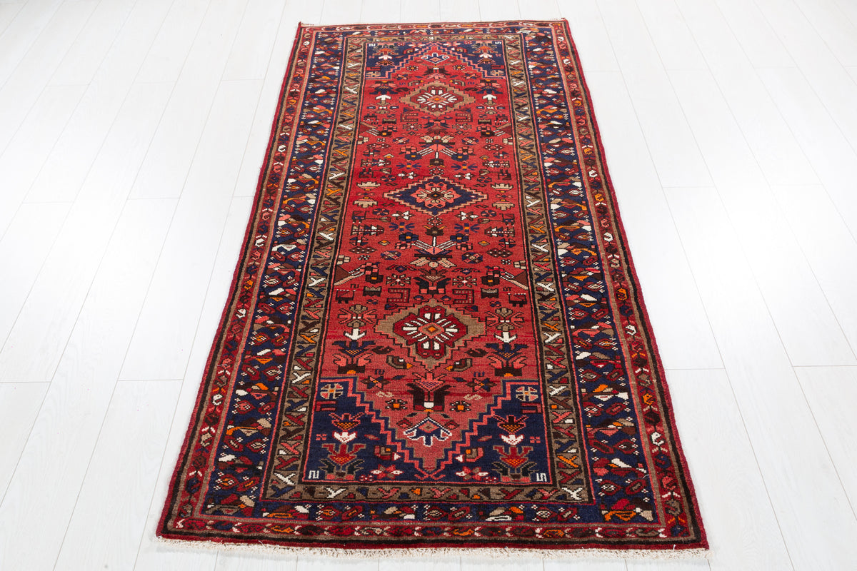 Vintage Red and Navy Blue Allover Medallion Hand-Knotted Area Rug – 6' 4" x 3' 2" (194 x 97 cm)